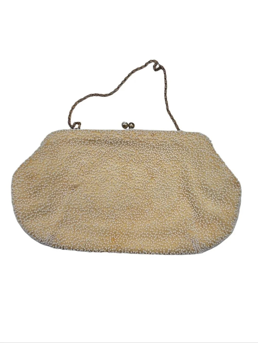 Beaded Floral Clutch Vintage Handbag Handbeaded White Beige Purse